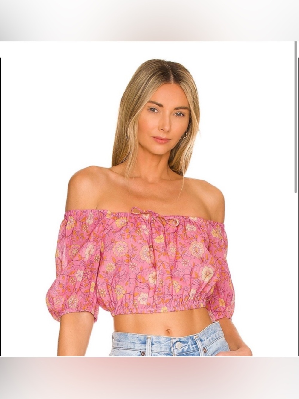 NWT Spell x Revolve Utopia Off Shoilder Cropped in Flamingo